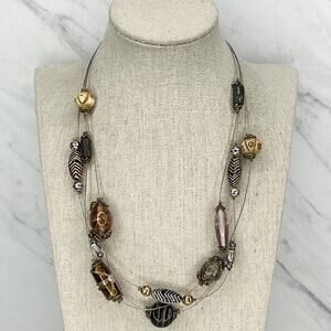 Chico's Gold Tone Multi Strand Wire Beaded Necklace Made in USA
